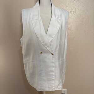 DISSH Cassia White Linen Oversized Long Double Breasted Vest Womens Size 6